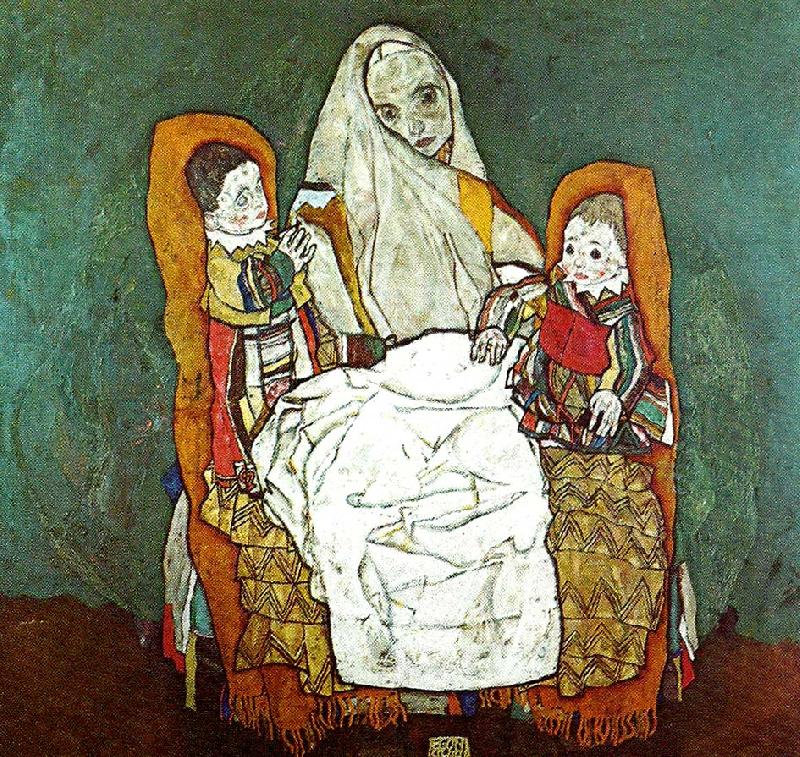 kvinna med tva barn, Egon Schiele